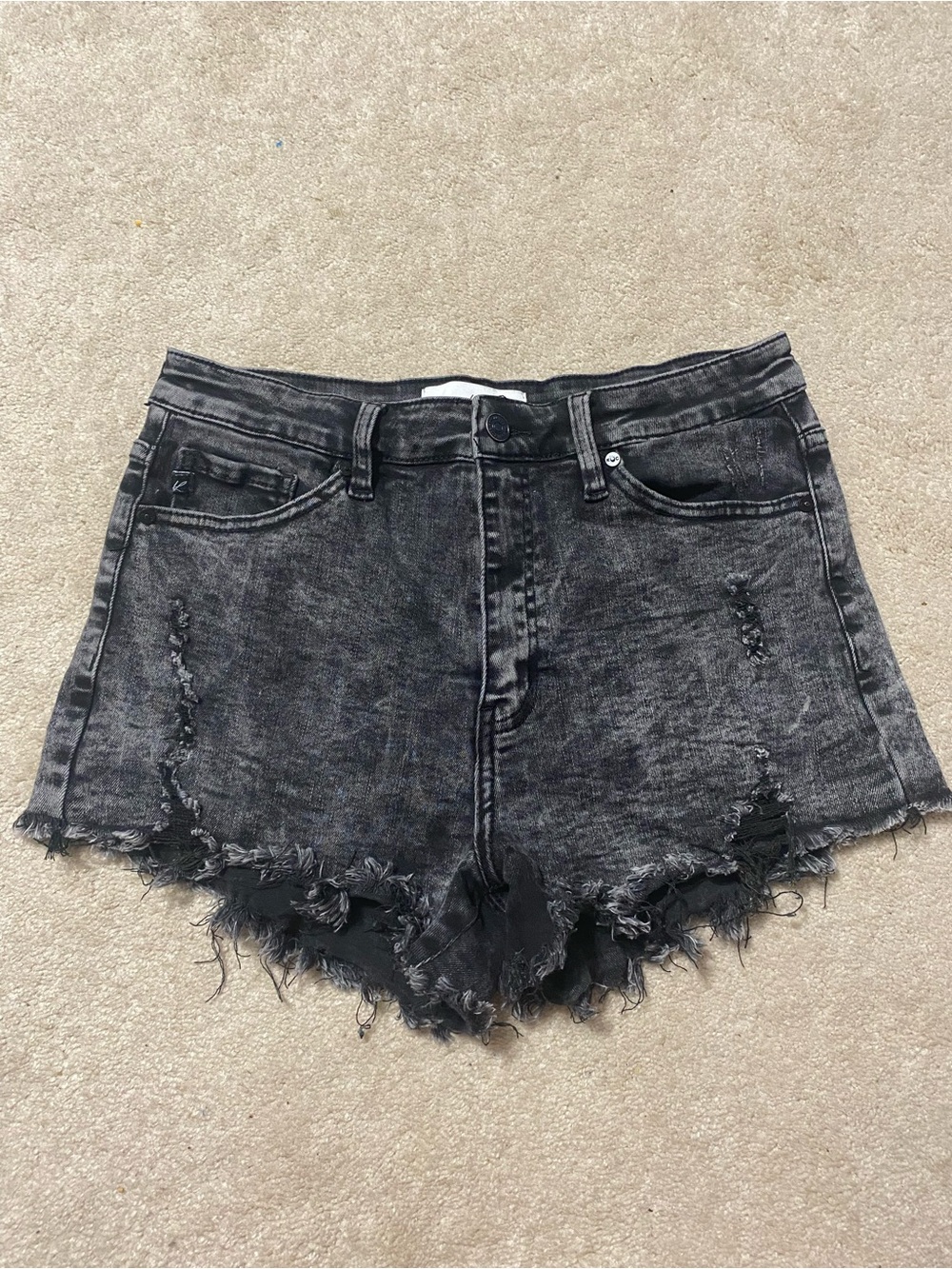 KanCan Washed Black Distressed High-Rise Jean Shorts